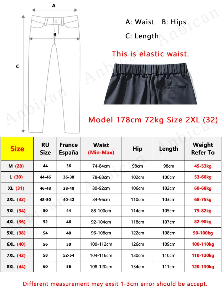 Calça Masculina Business Casual 8XL — Corte Reto em Poliéster Leve, Modelagem Solta e Cós Elástico