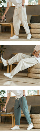 Calça Masculina em Algodão e Linho | Modelagem Reta com Cintura Ajustável | Caimento Solto e Respiração Natural