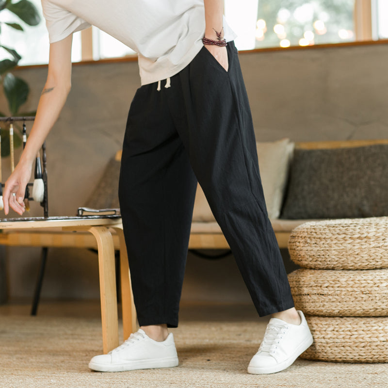 Calça Masculina em Algodão e Linho | Modelagem Reta com Cintura Ajustável | Caimento Solto e Respiração Natural