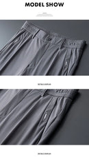 Calça Masculina Slim Fit em Seda Gelada — Ultra Leve, Secagem Rápida e Corte Reto para Verão