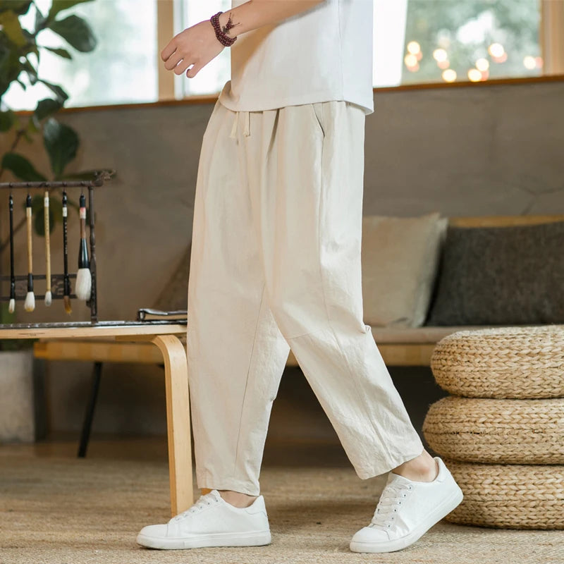 Calça Masculina em Algodão e Linho | Modelagem Reta com Cintura Ajustável | Caimento Solto e Respiração Natural