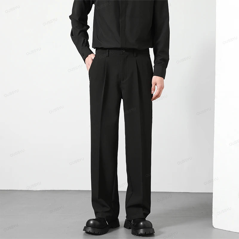 Calça Masculina Casual com Cintura Elástica — Estilo Coreano, Corte Reto e Cores Sóbrias