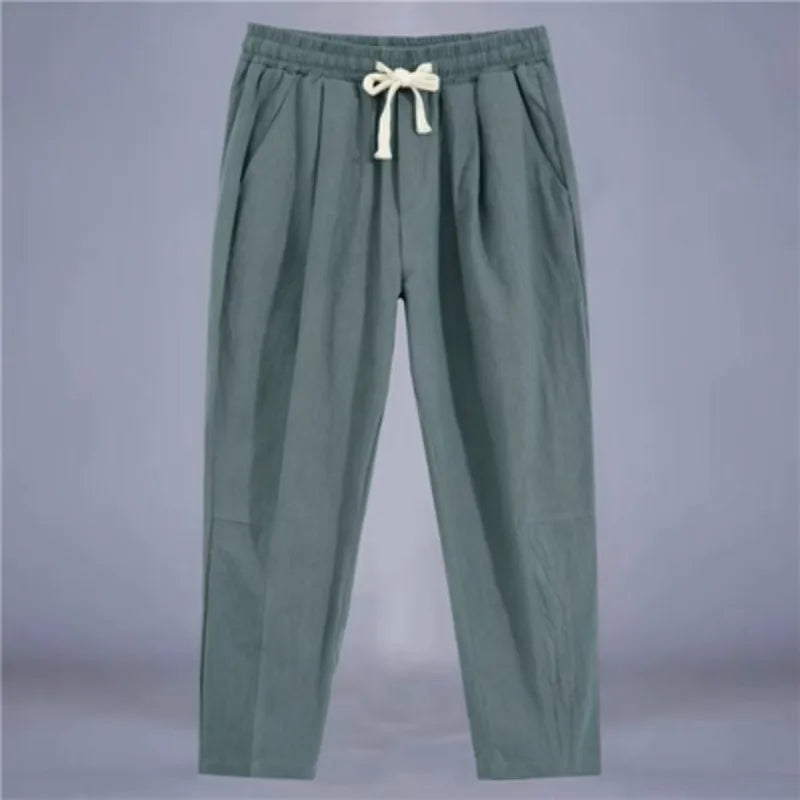 Calça Masculina em Algodão e Linho | Modelagem Reta com Cintura Ajustável | Caimento Solto e Respiração Natural