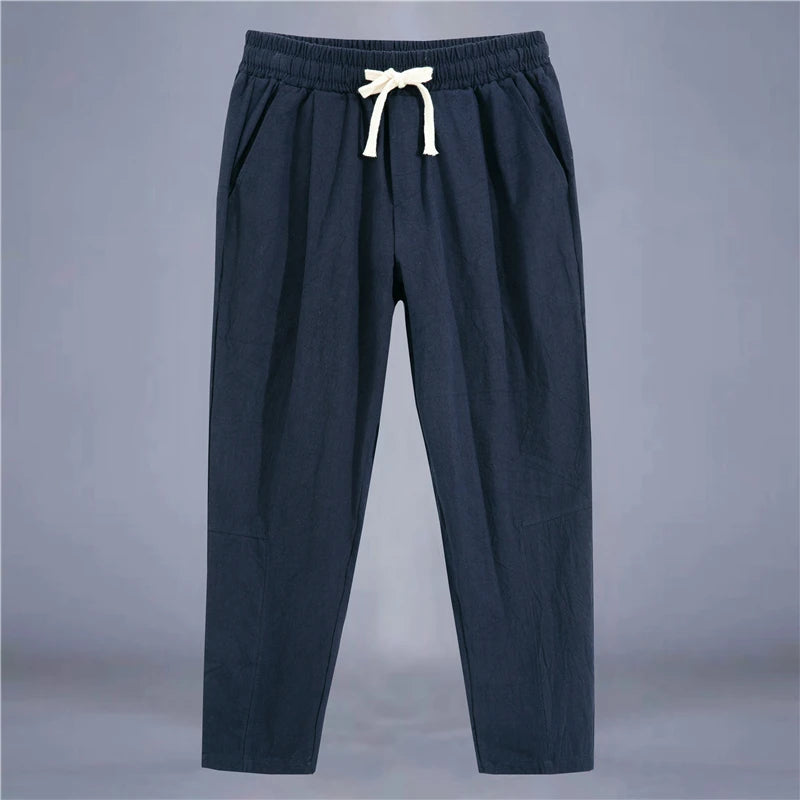 Calça Masculina em Algodão e Linho | Modelagem Reta com Cintura Ajustável | Caimento Solto e Respiração Natural