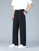 Calça Masculina Business Casual 8XL — Corte Reto em Poliéster Leve, Modelagem Solta e Cós Elástico