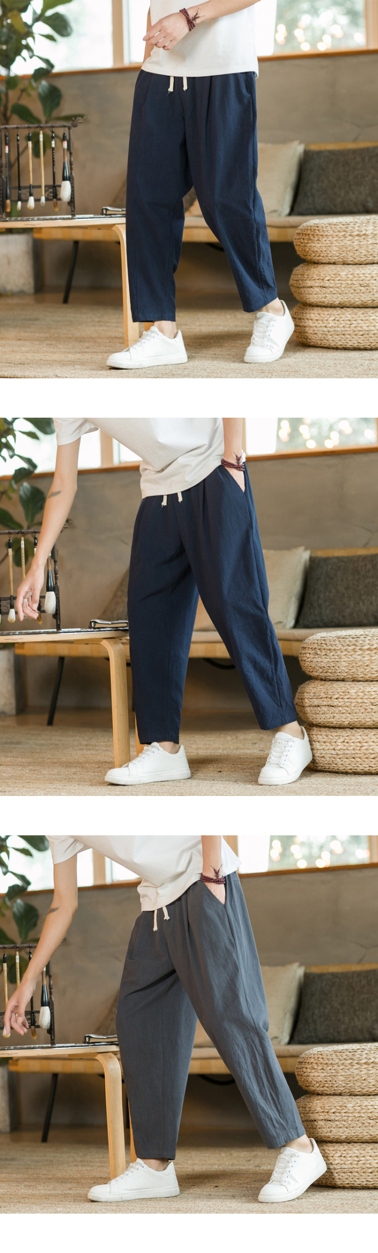 Calça Masculina em Algodão e Linho | Modelagem Reta com Cintura Ajustável | Caimento Solto e Respiração Natural