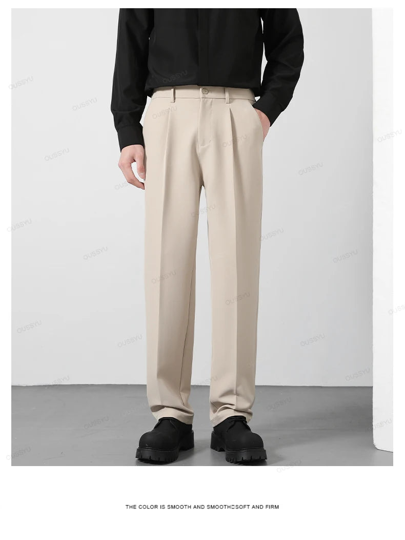 Calça Masculina Casual com Cintura Elástica — Estilo Coreano, Corte Reto e Cores Sóbrias