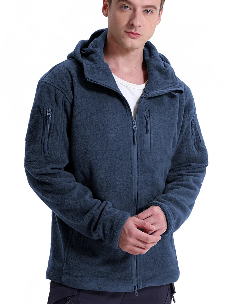 Casaco Masculino Tático com Fleece Interno | Capuz, Abertura Total, Multibolsos – Performance Térmica para Climas Frios