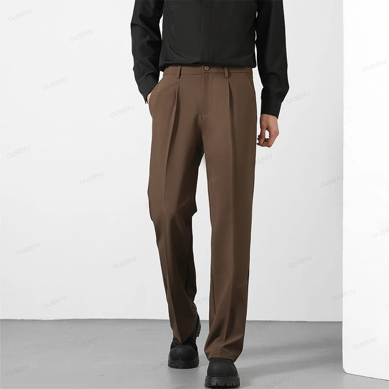 Calça Masculina Casual com Cintura Elástica — Estilo Coreano, Corte Reto e Cores Sóbrias