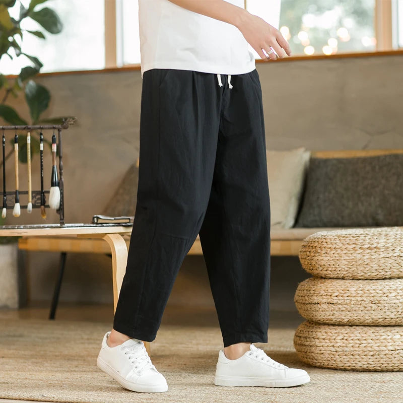 Calça Masculina em Algodão e Linho | Modelagem Reta com Cintura Ajustável | Caimento Solto e Respiração Natural