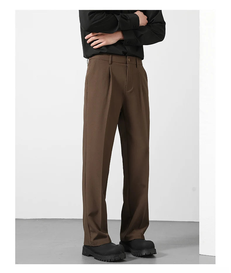 Calça Masculina Casual com Cintura Elástica — Estilo Coreano, Corte Reto e Cores Sóbrias