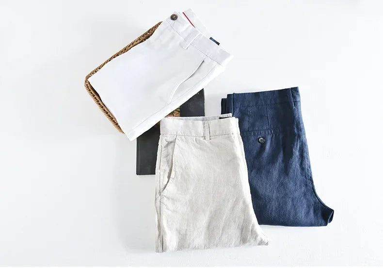 Calça Masculina em Linho Puro | Corte Reto de Cintura Média | Estilo Japonês com Essência Casual e Atemporal
