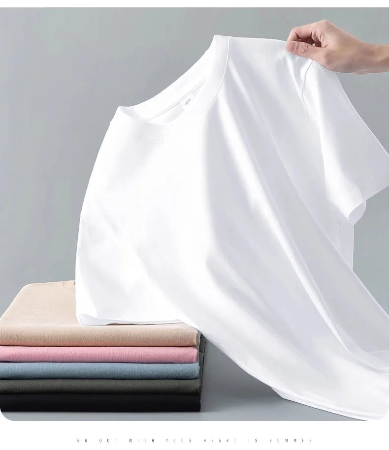 Camiseta Unissex em Algodão Puro – Modelagem Solta, Gola Redonda e Estrutura Densa em Branco Sólido