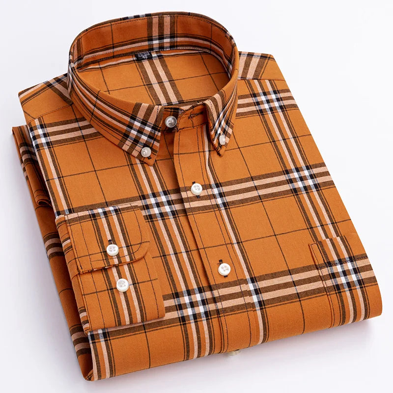 Camisa Masculina Slim Fit em Algodão | Manga Longa, Padrão Xadrez – Estilo Casual com Influência Vintage