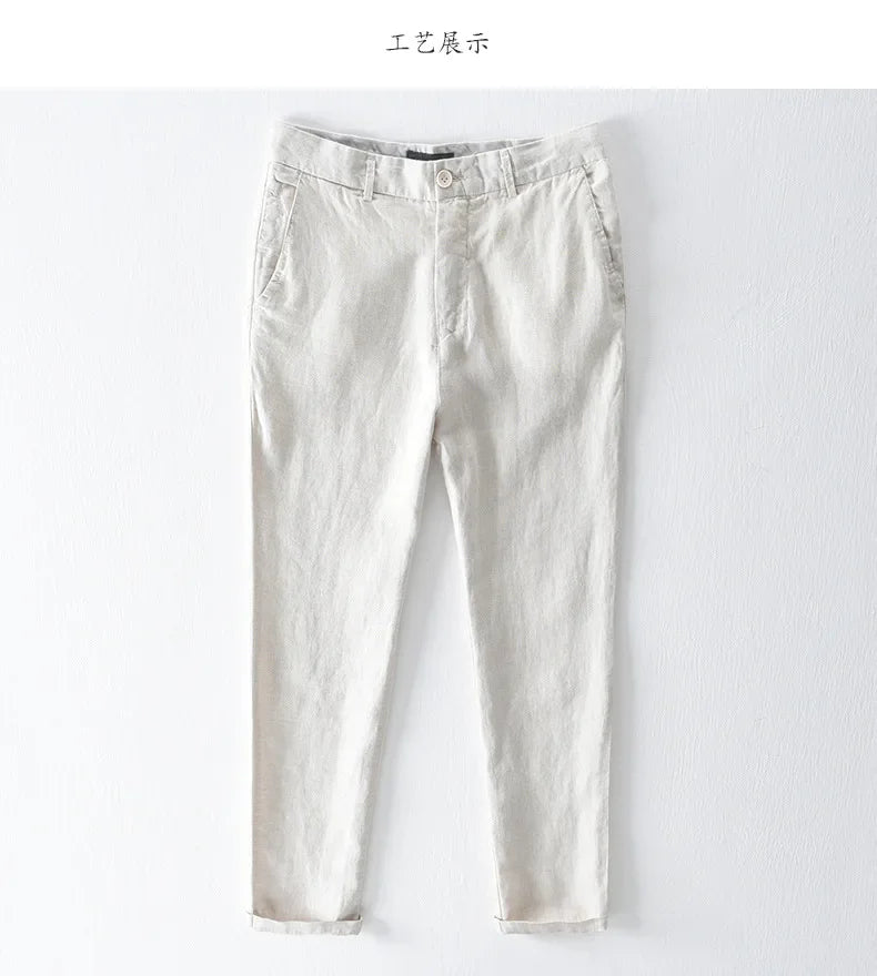 Calça Masculina em Linho Puro | Corte Reto de Cintura Média | Estilo Japonês com Essência Casual e Atemporal