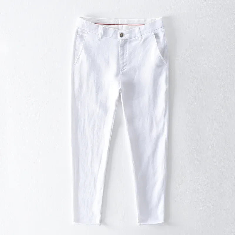 Calça Masculina em Linho Puro | Corte Reto de Cintura Média | Estilo Japonês com Essência Casual e Atemporal