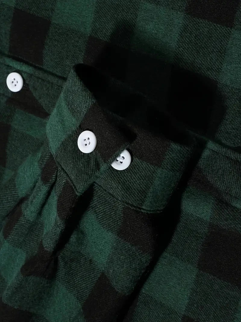 Camisa Masculina de Algodão Escovado | Manga Longa, Xadrez Vermelho – Estilo Casual e Executivo para Primavera e Outono