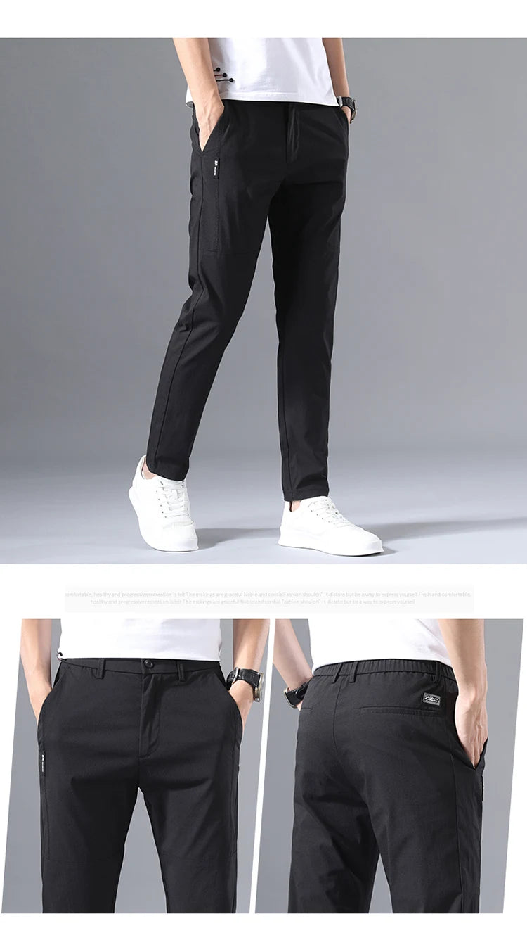 Calça Masculina Slim Fit 2025 — Chino Clássica com Elasticidade, Corte Coreano e Tecidos Leves para Verão