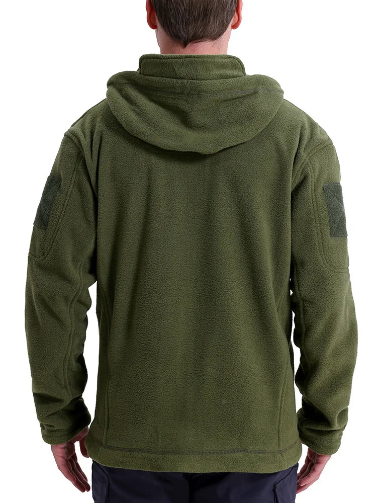 Casaco Masculino Tático com Fleece Interno | Capuz, Abertura Total, Multibolsos – Performance Térmica para Climas Frios