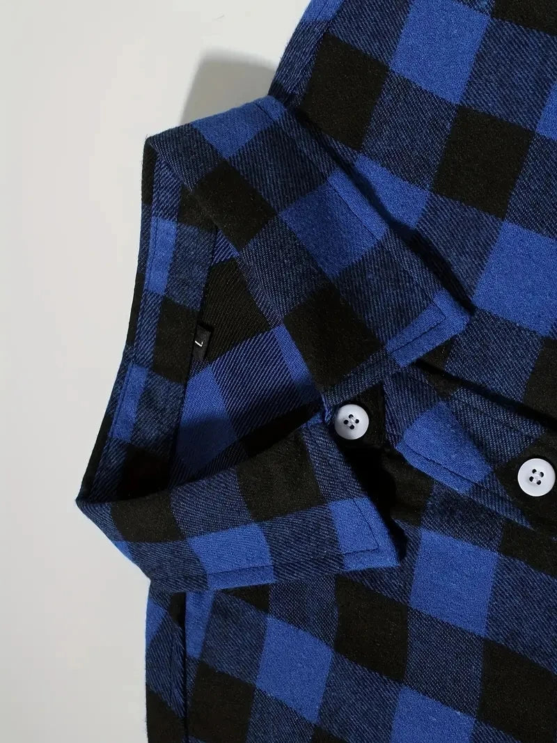 Camisa Masculina de Algodão Escovado | Manga Longa, Xadrez Vermelho – Estilo Casual e Executivo para Primavera e Outono