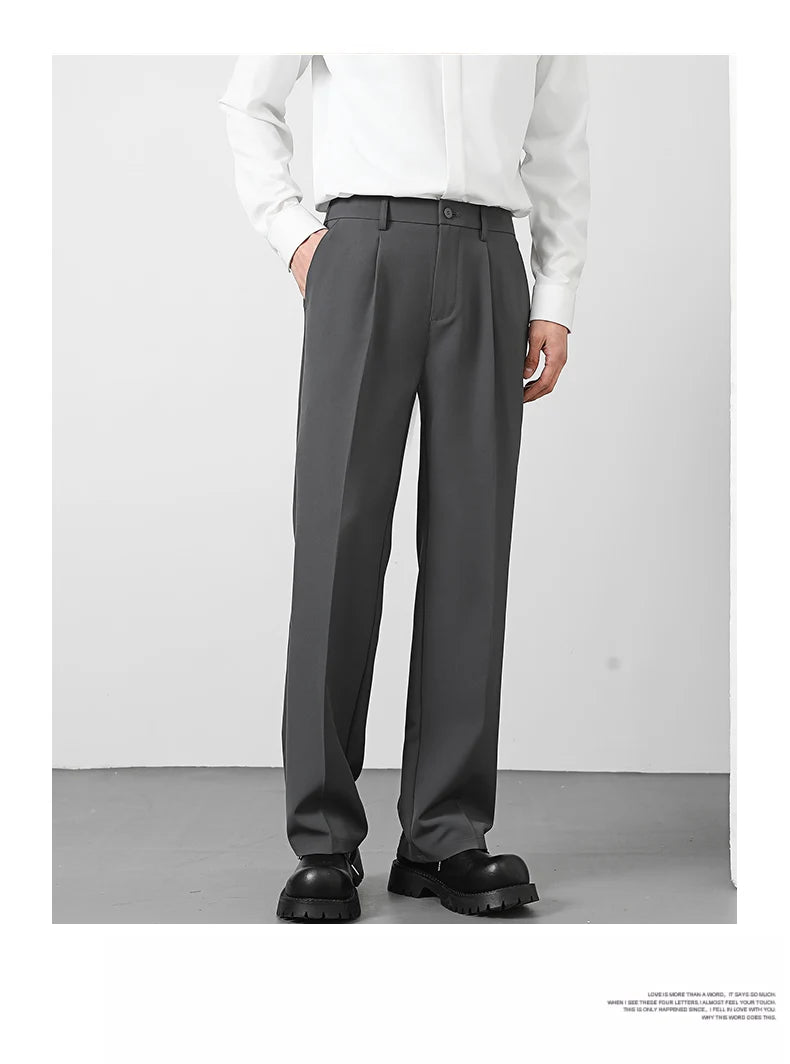 Calça Masculina Casual com Cintura Elástica — Estilo Coreano, Corte Reto e Cores Sóbrias