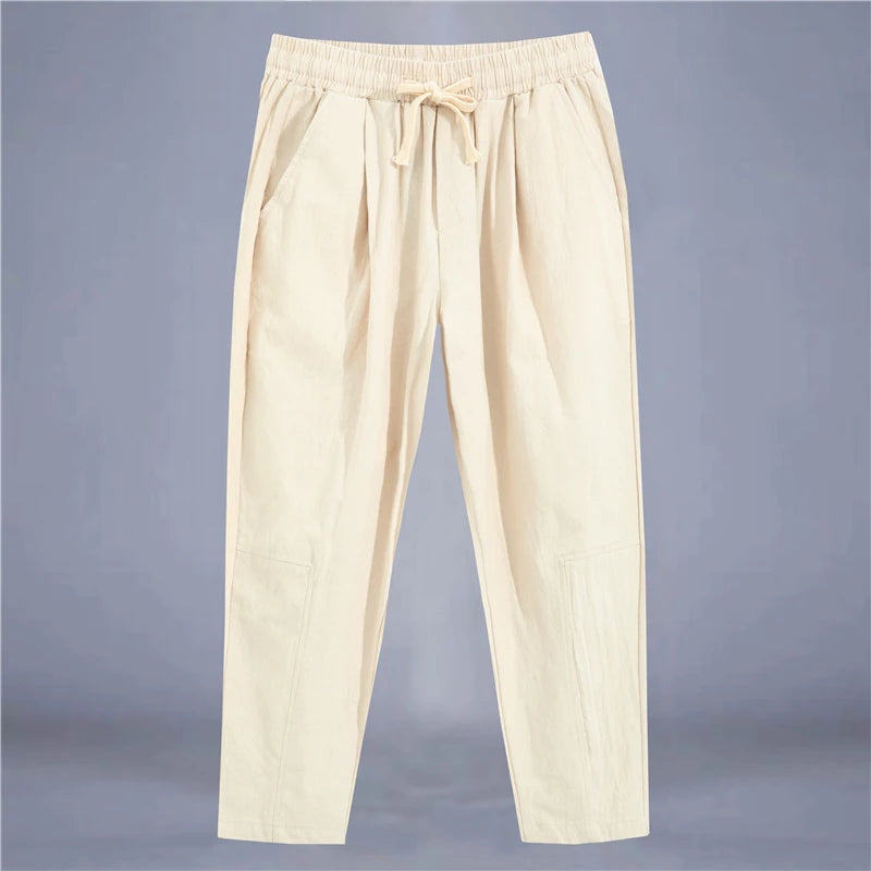 Calça Masculina em Algodão e Linho | Modelagem Reta com Cintura Ajustável | Caimento Solto e Respiração Natural
