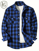 Camisa Masculina de Algodão Escovado | Manga Longa, Xadrez Vermelho – Estilo Casual e Executivo para Primavera e Outono