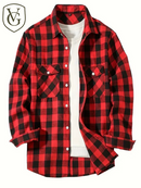 Camisa Masculina de Algodão Escovado | Manga Longa, Xadrez Vermelho – Estilo Casual e Executivo para Primavera e Outono