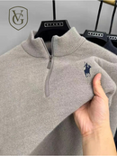 Pulôver Masculino de Inverno com Zíper Frontal — Malha Espessa, Bordado Fino e Acabamento Premium