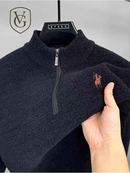 Pulôver Masculino de Inverno com Zíper Frontal — Malha Espessa, Bordado Fino e Acabamento Premium