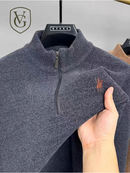 Pulôver Masculino de Inverno com Zíper Frontal — Malha Espessa, Bordado Fino e Acabamento Premium