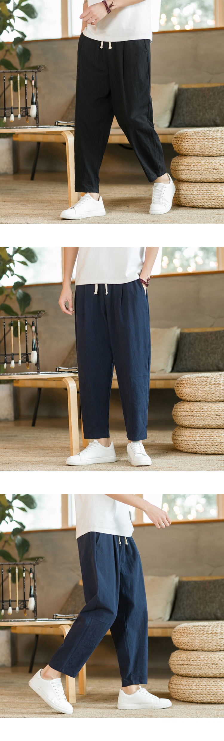 Calça Masculina em Algodão e Linho | Modelagem Reta com Cintura Ajustável | Caimento Solto e Respiração Natural