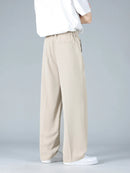 Calça Masculina Business Casual 8XL — Corte Reto em Poliéster Leve, Modelagem Solta e Cós Elástico