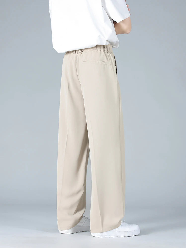 Calça Masculina Business Casual 8XL — Corte Reto em Poliéster Leve, Modelagem Solta e Cós Elástico