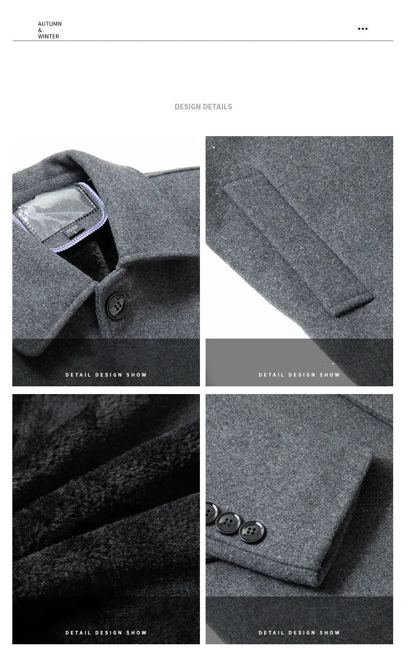 Casaco Masculino de Lã | Forro Fleece, Corte Slim, Espessura Elevada – Outono/Inverno