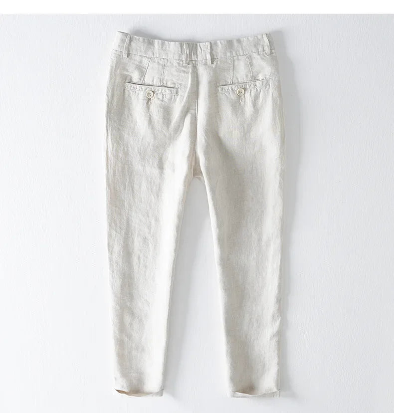 Calça Masculina em Linho Puro | Corte Reto de Cintura Média | Estilo Japonês com Essência Casual e Atemporal