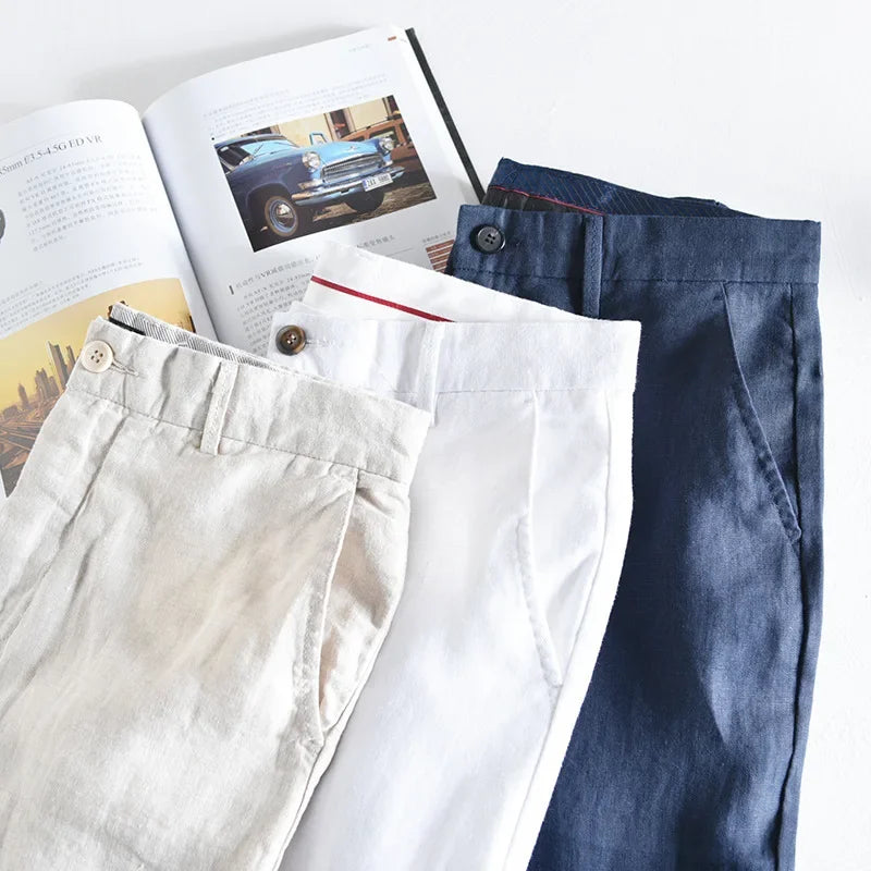 Calça Masculina em Linho Puro | Corte Reto de Cintura Média | Estilo Japonês com Essência Casual e Atemporal